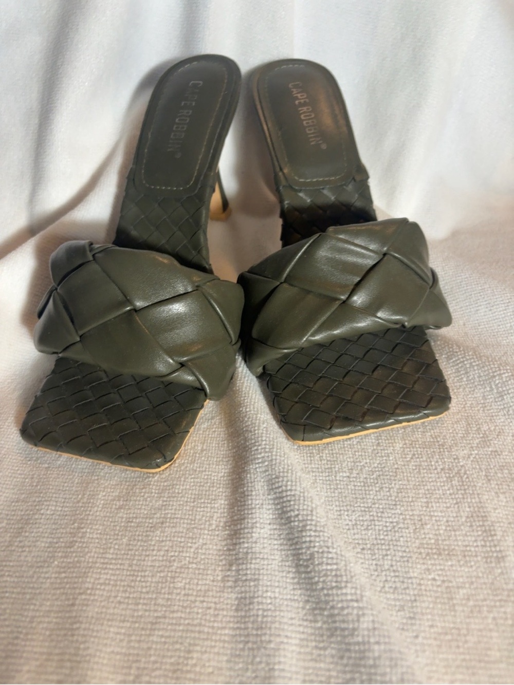 Cape Robbin Olive Braided Square-Toe Slip-On Mules